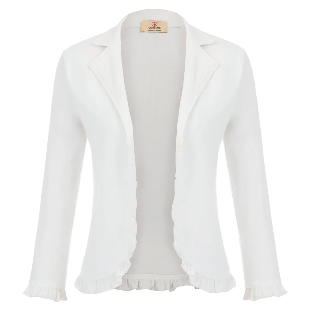 GK Women Casual party wedding Lapel Collar Open Front jacket ladies tops solid color slim short Ruffled Cotton Shrug Bolero Coat
GK Women Casual party wedding Lapel Collar Open Front jacket ladies tops solid color slim short Ruffled Cotton Shrug Bolero Coat