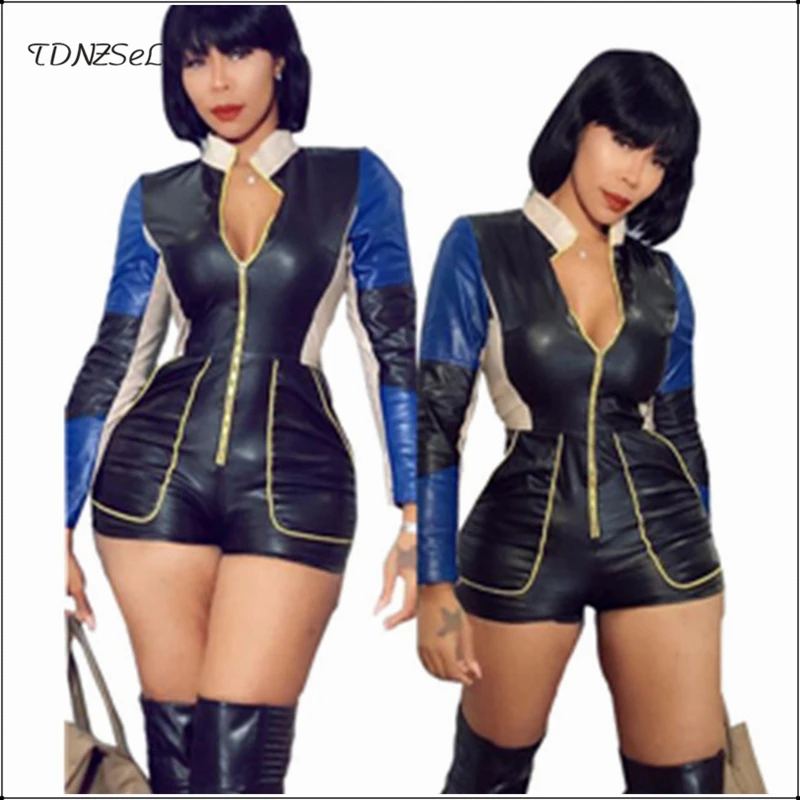 Casual Women Patchwork PU Patent Leather Skinny Playsuit Long Sleeve Front Zipper Big Pockets Short Jumpsuit Nightclub Overalls
Casual Women Patchwork PU Patent Leather Skinny Playsuit Long Sleeve Front Zipper Big Pockets Short Jumpsuit Nightclub Overalls