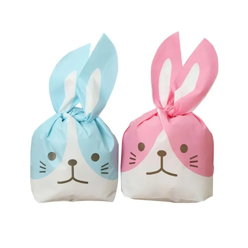 

50pcs Lovely Bunny Candy Bags Plastic Goodies Treats Bakery Favors Bags for Birthday Christmas Baby Shower