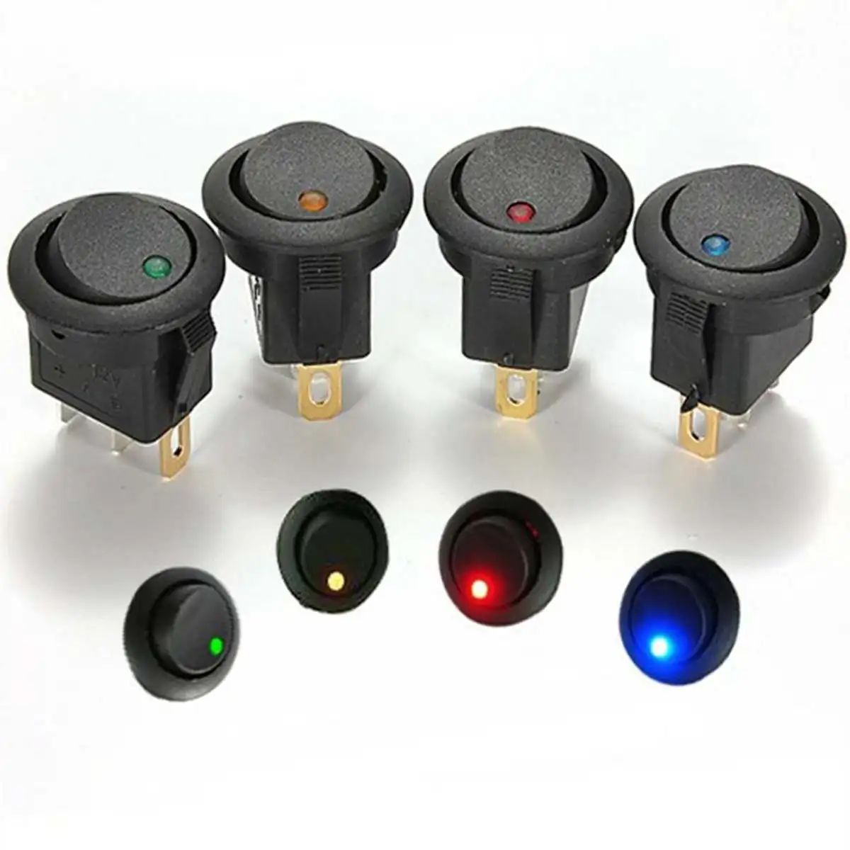 

Universal 4Pcs/set LED Dot Light Car Boat Round Rocker ON/OFF SPST Switch 3 Pins With LED Indicator DC 12V 16A Waterproof