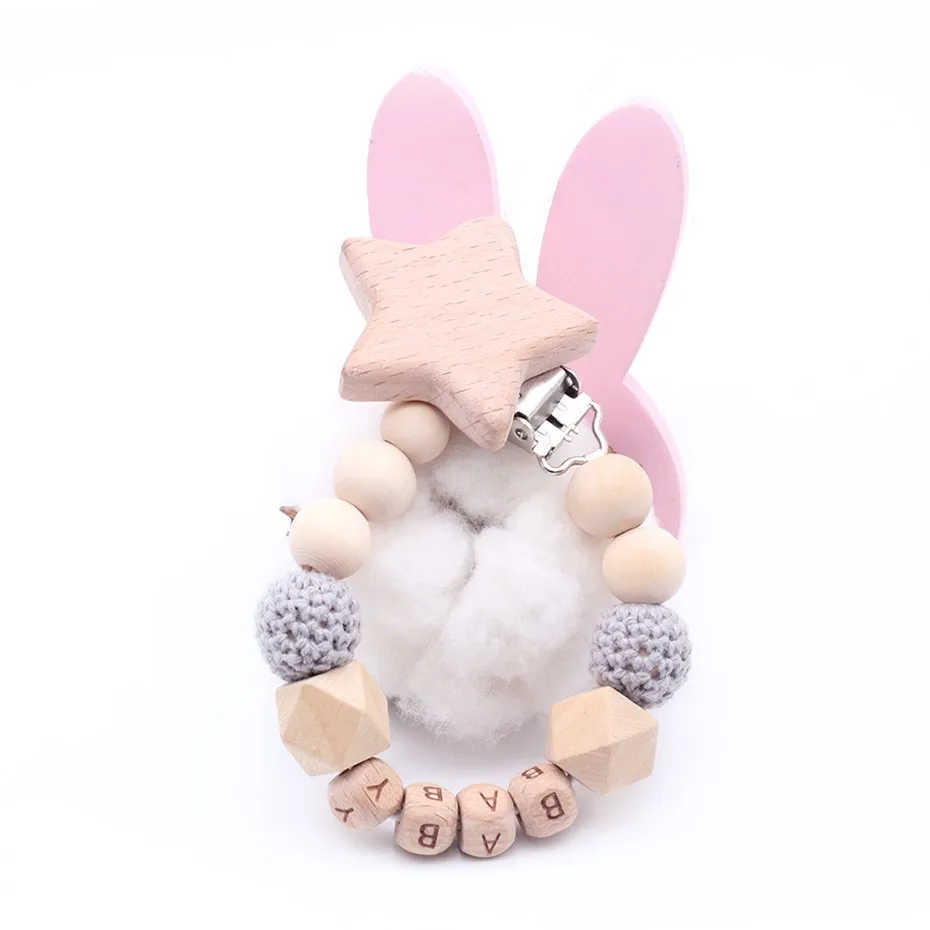 NEW Wooden Baby Pacifier Clip Personalised Name 7 Color DIY Pacifier Chain Holder For Baby Teething Soother Chew Toy Dummy Clips
NEW Wooden Baby Pacifier Clip Personalised Name 7 Color DIY Pacifier Chain Holder For Baby Teething Soother Chew Toy Dummy Clips