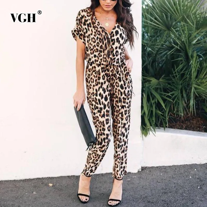 VGH Spring Sexy Women Full Length Jumpsuits Short Sleeve V Neck Leopard Print Lace Up Sashes 2019 Fashion New Women's Clothing
VGH Spring Sexy Women Full Length Jumpsuits Short Sleeve V Neck Leopard Print Lace Up Sashes 2019 Fashion New Women's Clothing