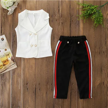 Summer Kids Girls Clothes Sets V-Neck Button Vest Tops with Pockets Side Striped Pants 2Pcs Children Girl Party Outfits 1-7Y
Summer Kids Girls Clothes Sets V-Neck Button Vest Tops with Pockets Side Striped Pants 2Pcs Children Girl Party Outfits 1-7Y