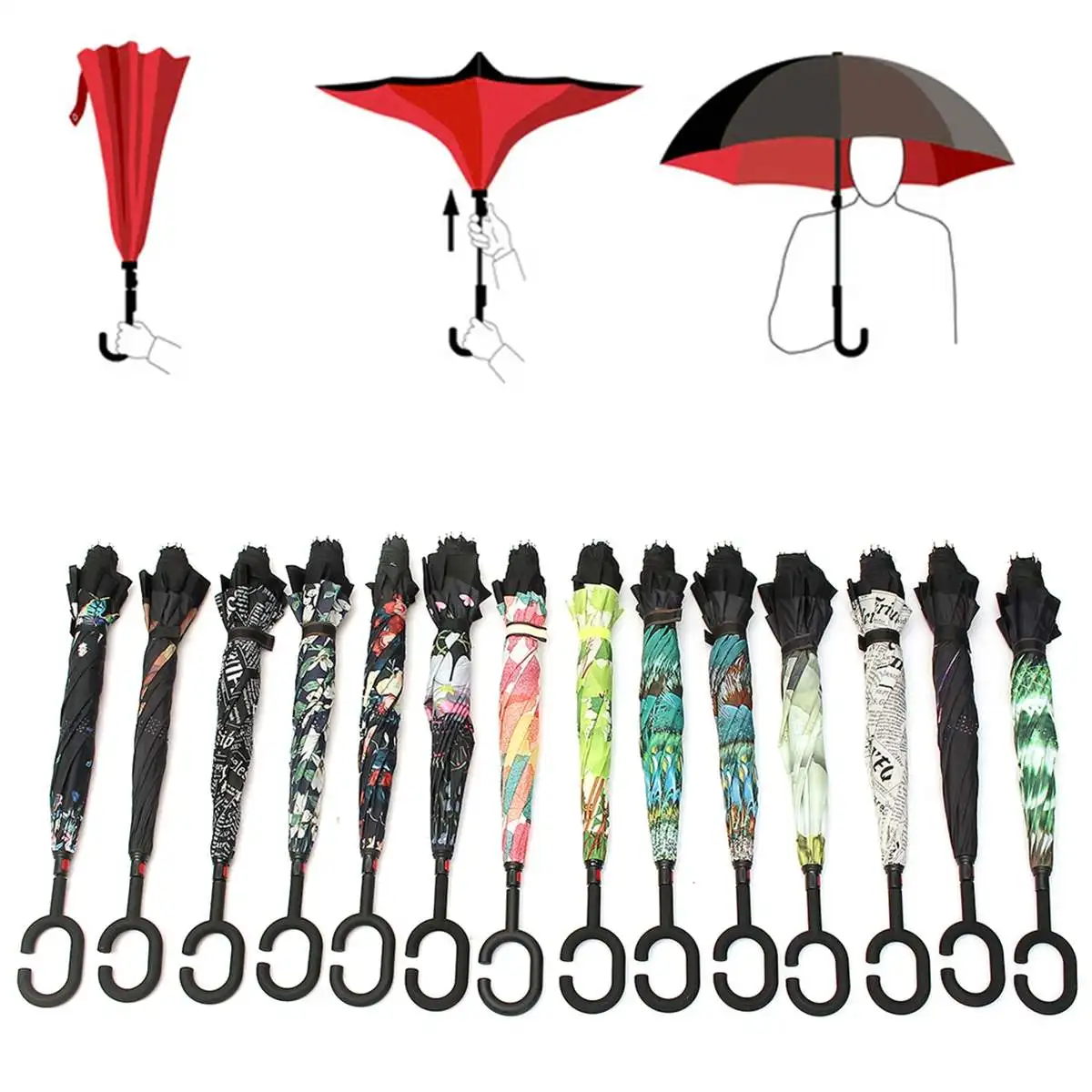 Umbrella Folding Reverse Handle Double Layer Waterproof UV Protection Long Upside Down Reverse Inverted Rain Car For Women Anti
Umbrella Folding Reverse Handle Double Layer Waterproof UV Protection Long Upside Down Reverse Inverted Rain Car For Women Anti