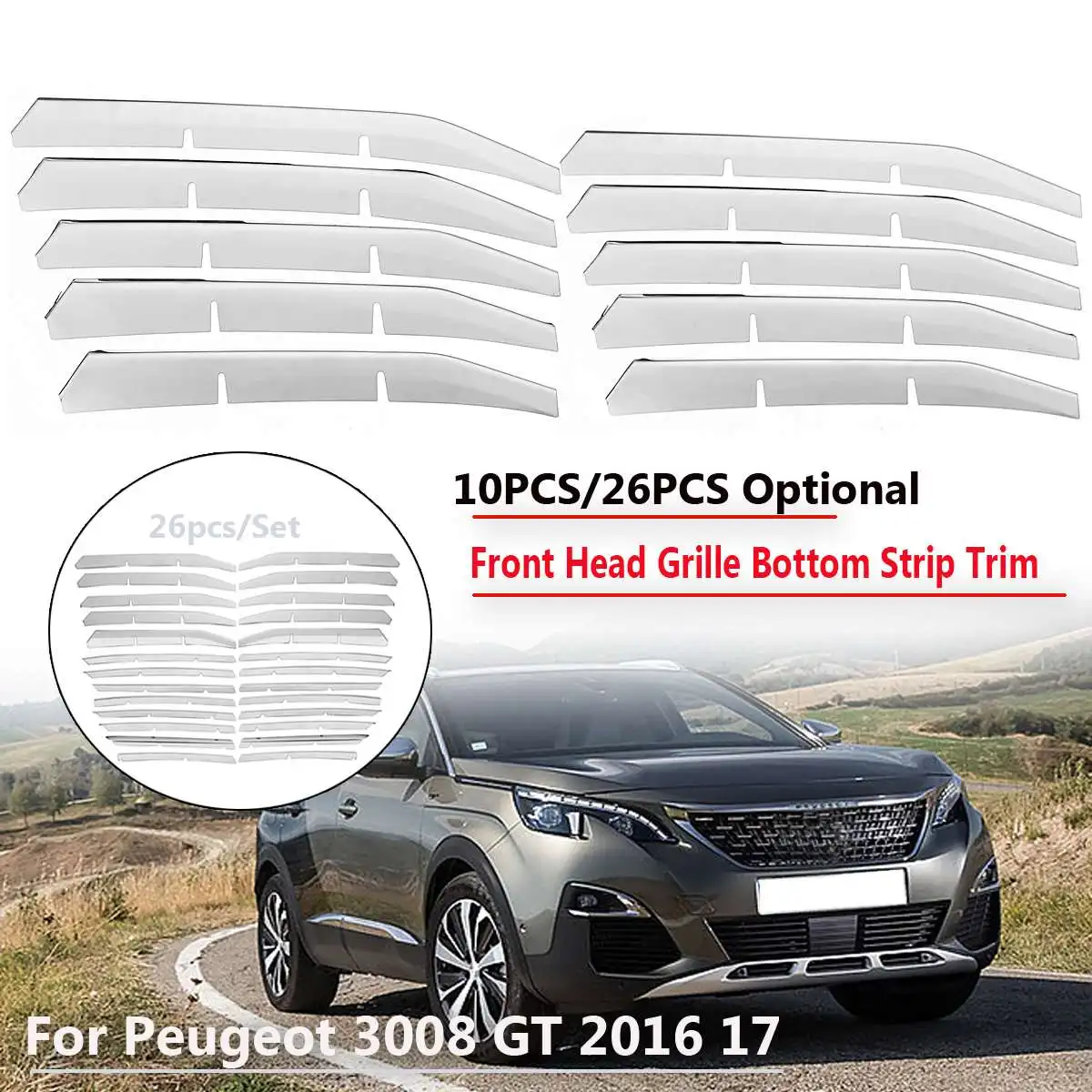 26Pcs/Set Car Front Grille Bottom Trim Cover Stainless Chrome Decoration Strip Stainless Steel For Peugeot 3008 GT 2016 2017
26Pcs/Set Car Front Grille Bottom Trim Cover Stainless Chrome Decoration Strip Stainless Steel For Peugeot 3008 GT 2016 2017