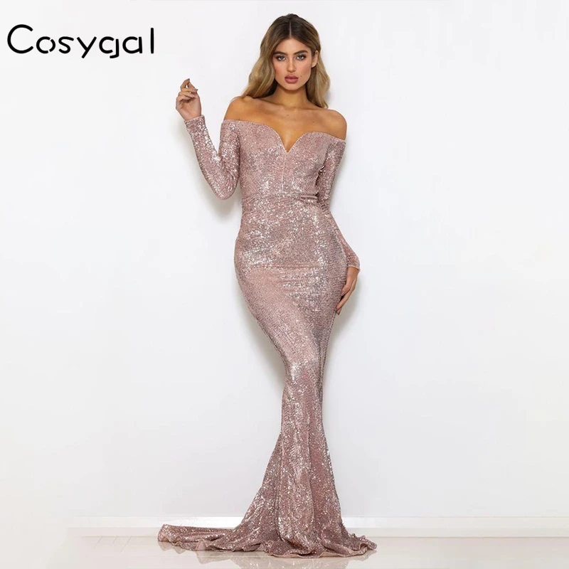 COSYGAL Solid Off Shoulder Sexy Long Dress Sequin Women Maxi Evening Night Dresses Floor Length Women Party Dress Vestidos
COSYGAL Solid Off Shoulder Sexy Long Dress Sequin Women Maxi Evening Night Dresses Floor Length Women Party Dress Vestidos