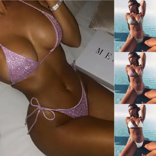 Womens Two-Piece Swimwear Sexy Bra Thong Solid Color Bikini Set Push-up Beach Bathing Swimsuit 
Womens Two-Piece Swimwear Sexy Bra Thong Solid Color Bikini Set Push-up Beach Bathing Swimsuit