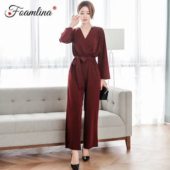 Foamlina Sexy Women's Jumpsuit Autumn New Fashion V Neck Long Sleeve Sashes Bow Tie Wide Leg Ankle Length Office Work Jumpsuit
Foamlina Sexy Women's Jumpsuit Autumn New Fashion V Neck Long Sleeve Sashes Bow Tie Wide Leg Ankle Length Office Work Jumpsuit