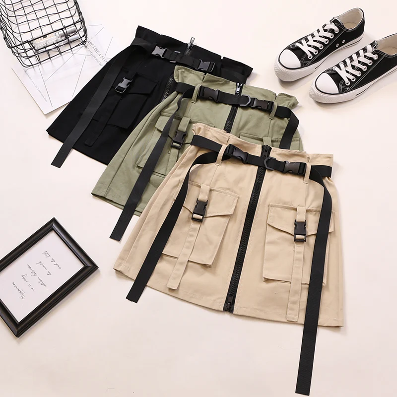 Safari Style Solid Skirt Female Casual With Pocket Sashes Jupe Skirt Zipper Skirt Loose Elastic Women Saia Khaki Bottoms
Safari Style Solid Skirt Female Casual With Pocket Sashes Jupe Skirt Zipper Skirt Loose Elastic Women Saia Khaki Bottoms