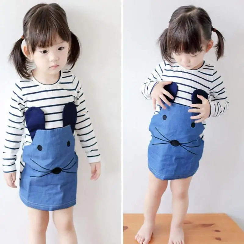2019 New Kids Girls Dress Cute Cartoon Girls Lovely Striped Mouse Print Long Sleeve O-neck Denim A-line Dress Children Clothing
2019 New Kids Girls Dress Cute Cartoon Girls Lovely Striped Mouse Print Long Sleeve O-neck Denim A-line Dress Children Clothing