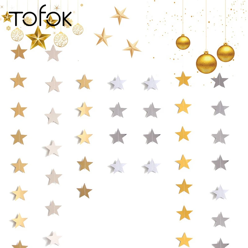 Tofok 4M 33pcs/set Stars Hanging Strings Gold Sliver Iridescent Paper Party Curtain Wedding Ceremony Hanging Decoration Garland
Tofok 4M 33pcs/set Stars Hanging Strings Gold Sliver Iridescent Paper Party Curtain Wedding Ceremony Hanging Decoration Garland