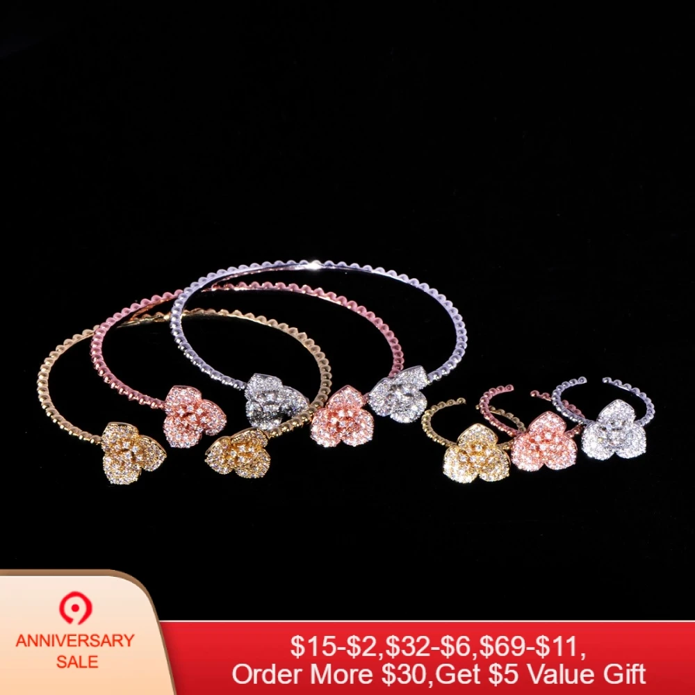 Blucome Exquisite Flower Shape Jewelry Sets 6PC Copper Zircon Fashion Bangle Ring Sets For Women Wedding Bride Accessories Gift
Blucome Exquisite Flower Shape Jewelry Sets 6PC Copper Zircon Fashion Bangle Ring Sets For Women Wedding Bride Accessories Gift
