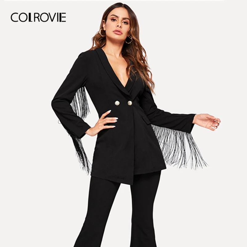 COLROVIE Black Single Button Fringe Notched Women Jacket Coat 2018 Autumn Sexy Party Clothes Lady Elgant Vintage Outwear Coats
COLROVIE Black Single Button Fringe Notched Women Jacket Coat 2018 Autumn Sexy Party Clothes Lady Elgant Vintage Outwear Coats