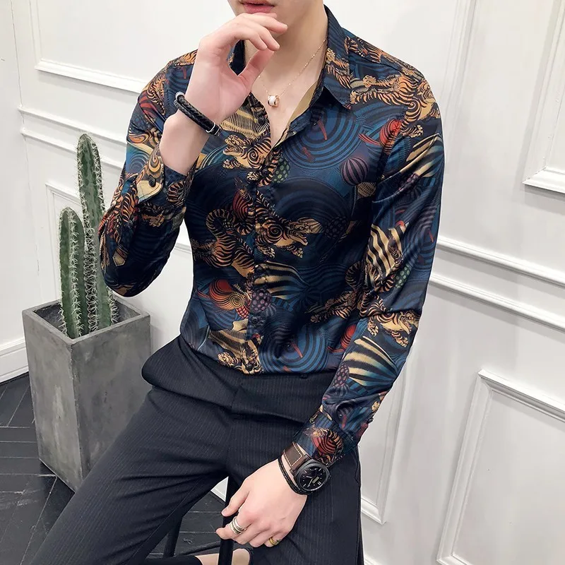 Animal Print Shirt Men Chemise HommeSlim Fit Long Sleeve Shirt Camisa Masculina Blue Social Men Club Prom Shirt 2019 Spring
Animal Print Shirt Men Chemise HommeSlim Fit Long Sleeve Shirt Camisa Masculina Blue Social Men Club Prom Shirt 2019 Spring