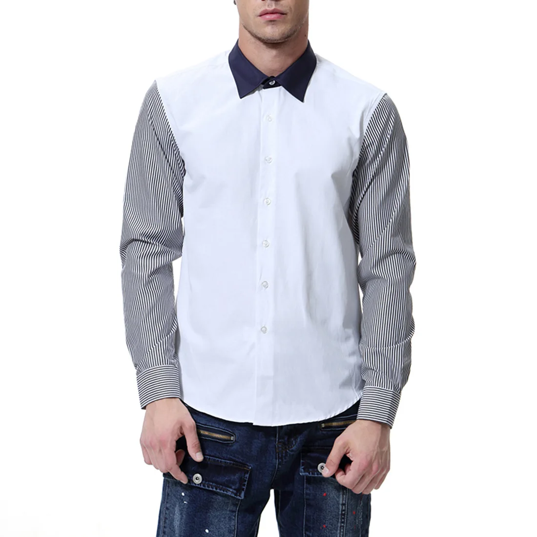 2019 Autumn New Striped Sleeves Contrast Color Collar Stitching Large Size Long Sleeve Shirt Casual Shirt D007
2019 Autumn New Striped Sleeves Contrast Color Collar Stitching Large Size Long Sleeve Shirt Casual Shirt D007