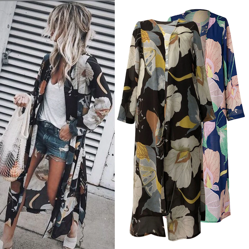 2018 Autumn Floral Print Maxi Kimono Cardigan Long Sleeve Vintage Blouse Elegant Women Loose Tops Chiffon Blouses Beach Shirts
2018 Autumn Floral Print Maxi Kimono Cardigan Long Sleeve Vintage Blouse Elegant Women Loose Tops Chiffon Blouses Beach Shirts