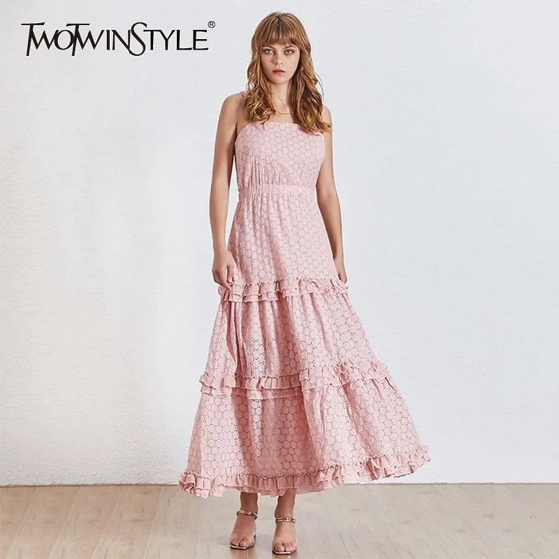 TWOTWINSTYLE Sexy Sleeveless Midi Dress Summer Women Hollow out Ruffle Spaghetti Strap Dresses Female Clothes Korean 2019 Summer
TWOTWINSTYLE Sexy Sleeveless Midi Dress Summer Women Hollow out Ruffle Spaghetti Strap Dresses Female Clothes Korean 2019 Summer