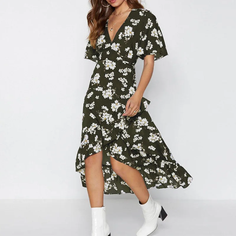 2019 Summer Dress Women Sleeve Casual Fashion Female Boho Dress Flower Prints V Neck Waist Lace Up Short Sleeve Dress Vestidos
2019 Summer Dress Women Sleeve Casual Fashion Female Boho Dress Flower Prints V Neck Waist Lace Up Short Sleeve Dress Vestidos