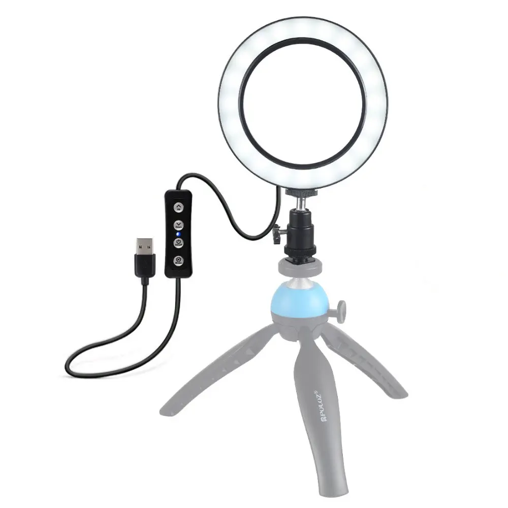 PU377 USB 4.6 Inch 3 Modes 360 degree 3200K-5500K Dimmable LED Video Ring Light with Cold Shoe Filling Light Tripod Ball Head
PU377 USB 4.6 Inch 3 Modes 360 degree 3200K-5500K Dimmable LED Video Ring Light with Cold Shoe Filling Light Tripod Ball Head