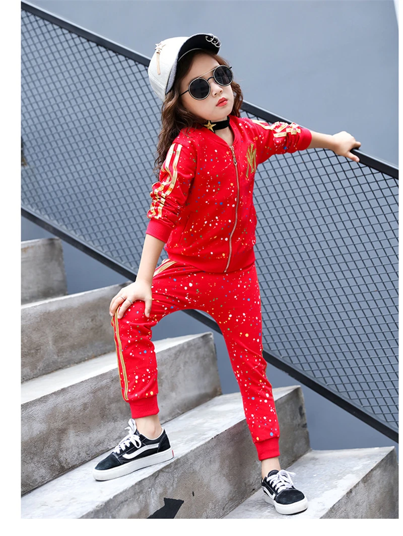 Children's Clothes 2018 New Girl Middle/Big Tracksuit Sports Zipper Set Pure Cotton Two-piece Girls Clothing 1700019 | Спорт и