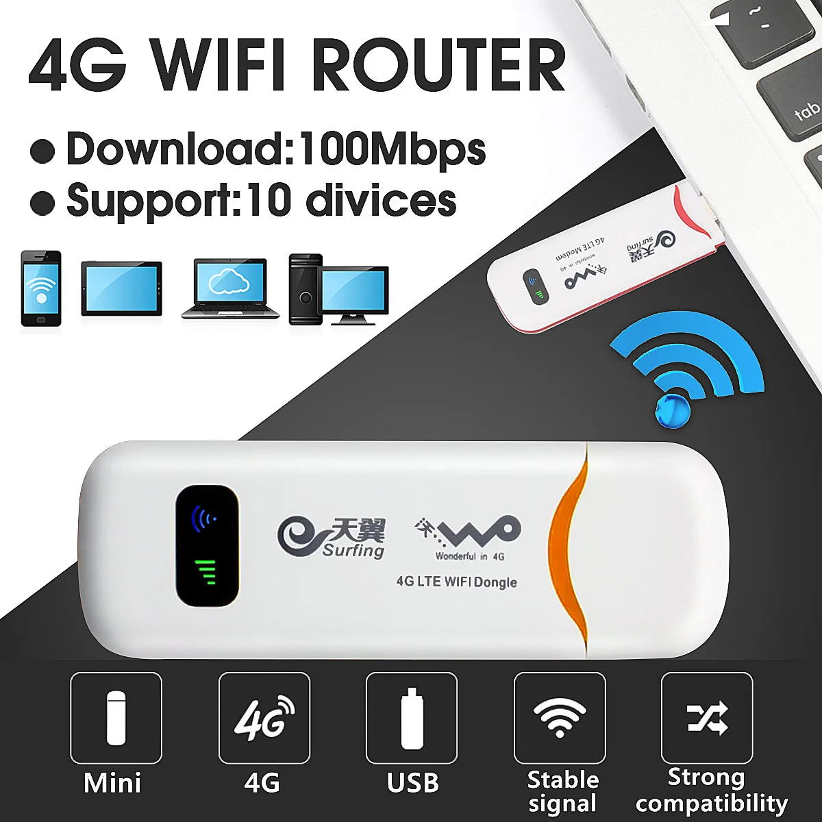 

2019 New 4G LTE WiFi Module Wireless USB Dongle Stick Hotspot Mobile Broadband Modem