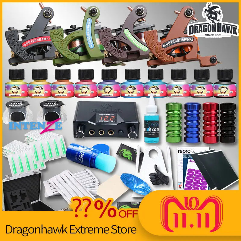 Professional Complete Tattoo Kit Tattoo Machine 4pcs Liner Shader Tattoo Gun Immortal Tattoo Ink Set Power Box Grip Tips Supply
Professional Complete Tattoo Kit Tattoo Machine 4pcs Liner Shader Tattoo Gun Immortal Tattoo Ink Set Power Box Grip Tips Supply