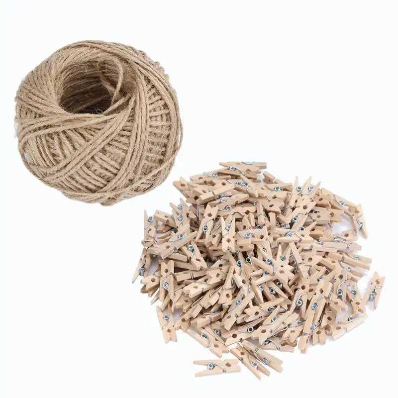 30m Natural Burlap Jute Hemp Rope + 250pcs Photo Clip Clothespin DIY Craft Party Home Decoration Photo Hanging Clip Rope String
30m Natural Burlap Jute Hemp Rope + 250pcs Photo Clip Clothespin DIY Craft Party Home Decoration Photo Hanging Clip Rope String