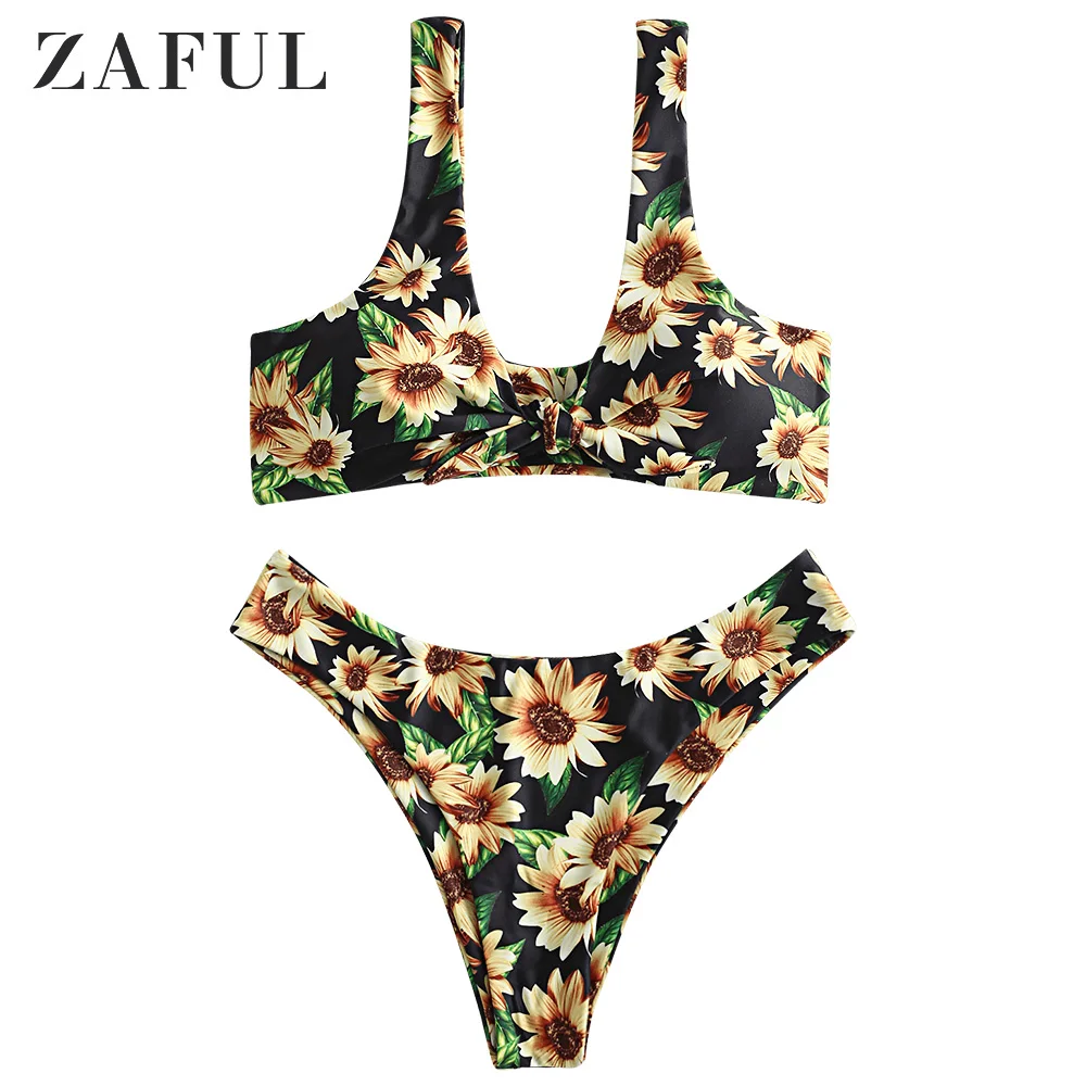 ZAFUL Sunflower Print Knot Bikini High Waist Bikini Set Spaghetti Straps Swimsuit Female Bathing Suit Maillot De Bain Femme 2019
ZAFUL Sunflower Print Knot Bikini High Waist Bikini Set Spaghetti Straps Swimsuit Female Bathing Suit Maillot De Bain Femme 2019