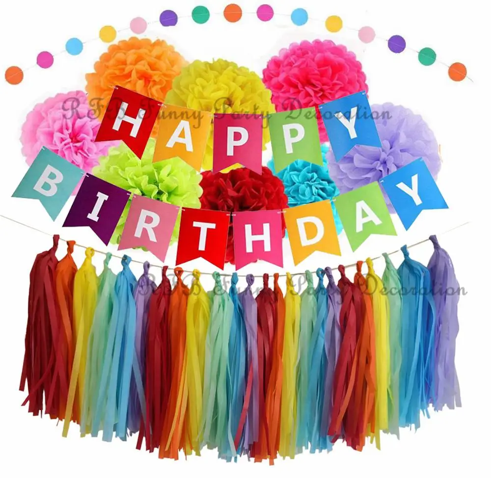 Assorted Rainbow Color Paper Pom Poms Tassel Garland Happy Birthday Banner for Birthday Baby Shower Carnival Wedding Decorations
Assorted Rainbow Color Paper Pom Poms Tassel Garland Happy Birthday Banner for Birthday Baby Shower Carnival Wedding Decorations