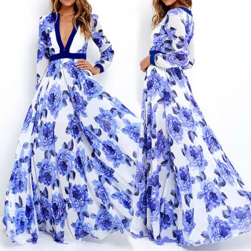 New Blue Women 2019 Deep V Neck Boho Floral Dress Long Sleeve Beach Evening Party Maxi Long Dresses
New Blue Women 2019 Deep V Neck Boho Floral Dress Long Sleeve Beach Evening Party Maxi Long Dresses