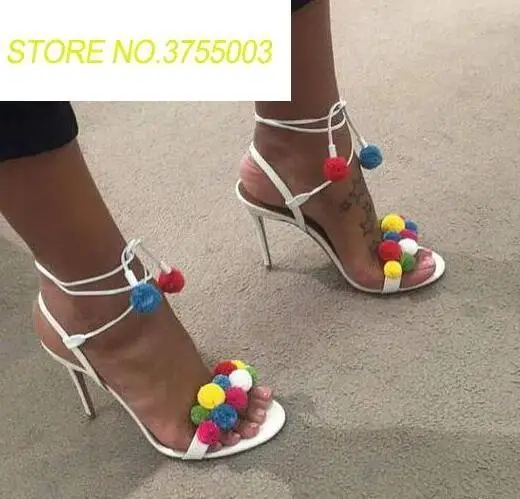 Sexy Open Toe Ladies Fashion High Heels Multicolor Pom Pom Women Lace Up Sandals Ankle Bandage Female Dress Shoes Party Shoes
Sexy Open Toe Ladies Fashion High Heels Multicolor Pom Pom Women Lace Up Sandals Ankle Bandage Female Dress Shoes Party Shoes