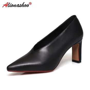 

Ladies Thin High Heels Women Pointed Toe Genuine Leather Elegant Cow Leather Shoes Women chaussures Femme Large Sizes 34-41