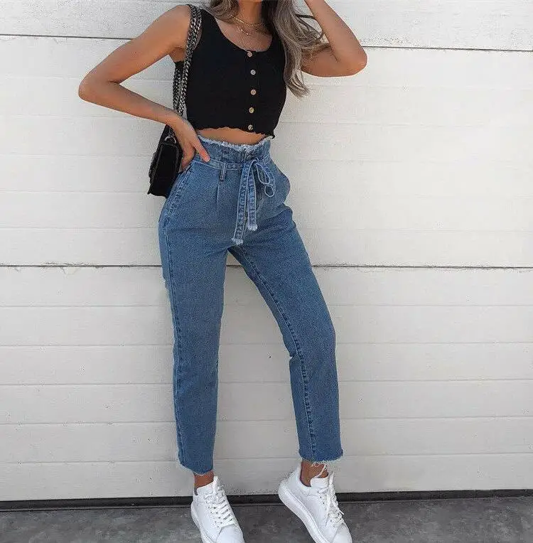 Hirigin Women Blue Black Belt Pocket Jeans Drawstring Elastic Waist Stretch Pants Denim Pencil Trousers
Hirigin Women Blue Black Belt Pocket Jeans Drawstring Elastic Waist Stretch Pants Denim Pencil Trousers