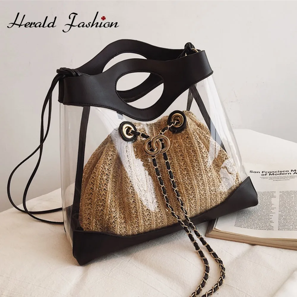Herald Fashion Transparent Chain Female Shoulder Bags Women Clear Bucket Bag Knitted Straw Summer Beach Bag Ladies Messenger Bag
Herald Fashion Transparent Chain Female Shoulder Bags Women Clear Bucket Bag Knitted Straw Summer Beach Bag Ladies Messenger Bag