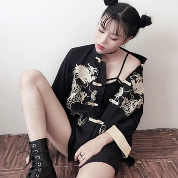 Cool girl Tang suit Straight women's shirt casual street Chinese style wild loose retro embroidery cardigan button Hanfu coat
Cool girl Tang suit Straight women's shirt casual street Chinese style wild loose retro embroidery cardigan button Hanfu coat