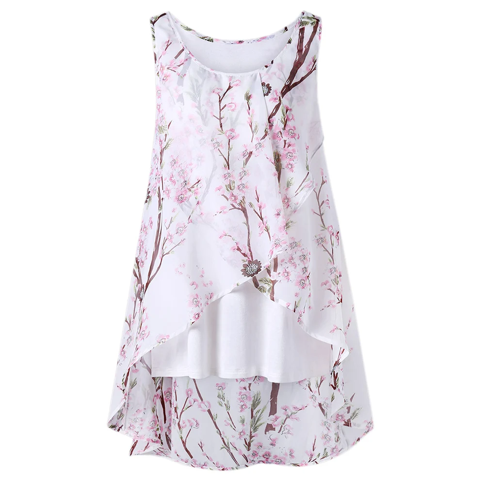 

Wipalo Women Plus Size 5XL Tiny Floral Overlap Sleeveless Top Chiffon Trim Summer Blouse Tank Ladies Summer Casual Tanks Tops