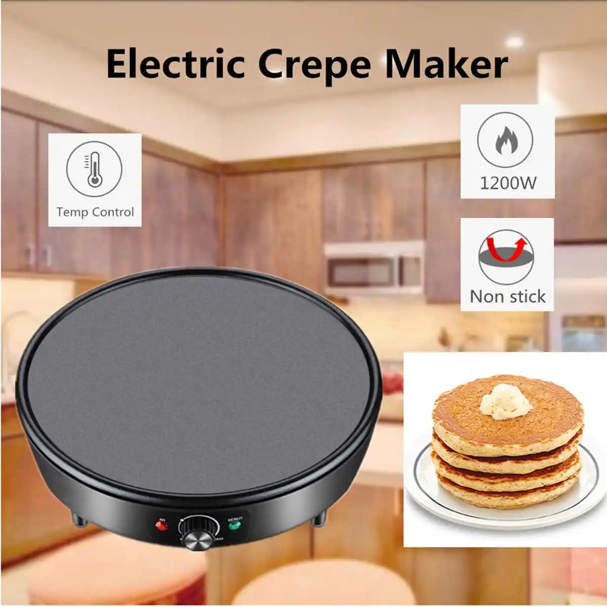 1200W Electric Crepe Maker Pizza Pancake Machine Non-stick Griddle baking pan Cake machine kitchen cooking tools Dessert Making
1200W Electric Crepe Maker Pizza Pancake Machine Non-stick Griddle baking pan Cake machine kitchen cooking tools Dessert Making
