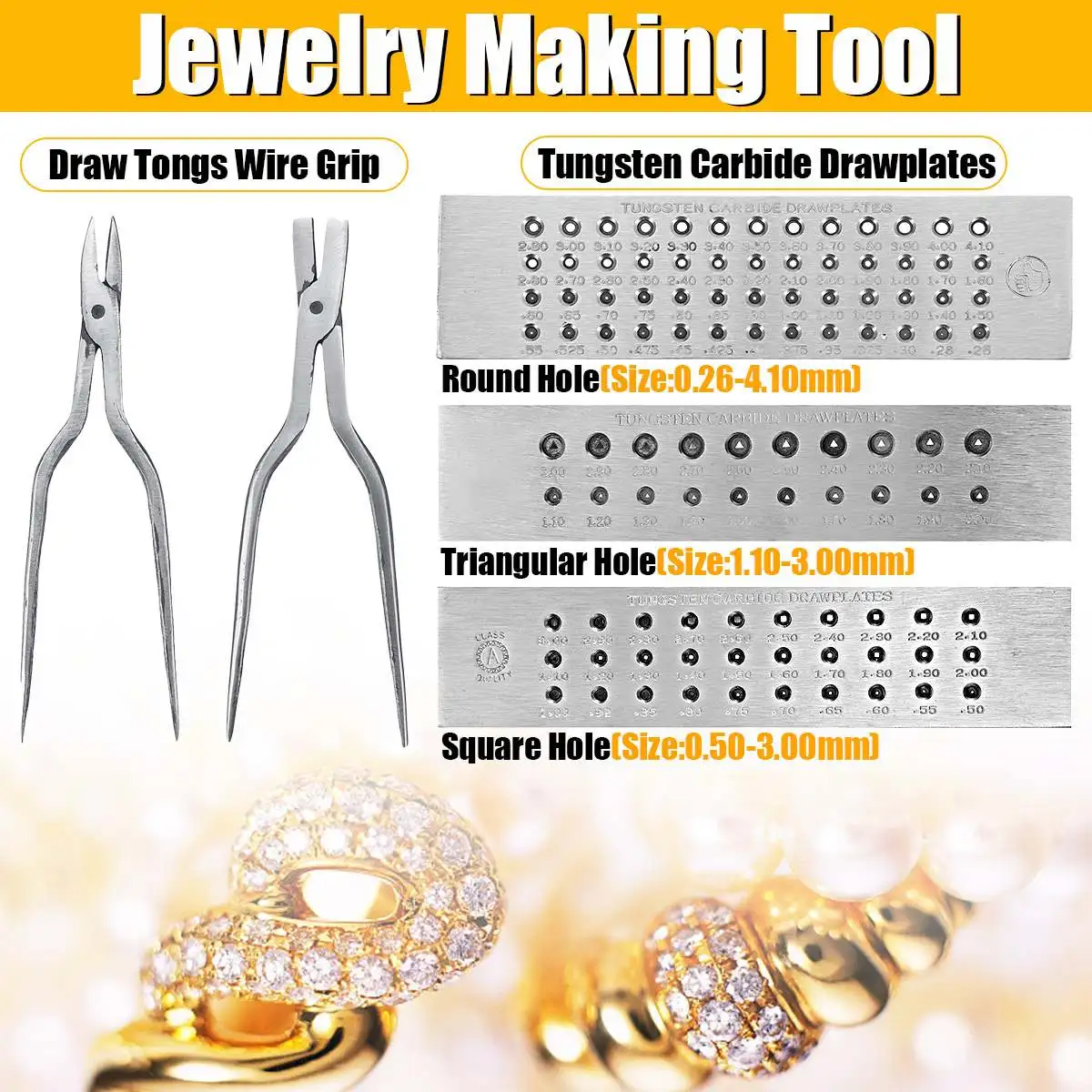 Triangle/Round/Square Holes for Jewelcrafting Draw Plates Set Draw Tongs Wire Grip 3 Kinds Of Tungsten Carbide Steel Drawplate
Triangle/Round/Square Holes for Jewelcrafting Draw Plates Set Draw Tongs Wire Grip 3 Kinds Of Tungsten Carbide Steel Drawplate