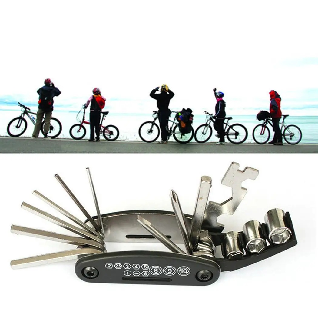 16 In 1 Carbon Steel Wrench Screwdriver Tools Bicycle Repairing Multifunction Black Silver Tool | Спорт и развлечения