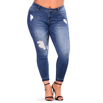 

Rosegal Plus Size High Waist Ripped Women Jeans Skinny Solid Pockets Pencil Pants Ninth Denim Pants Winter Causal Jeans Trousers