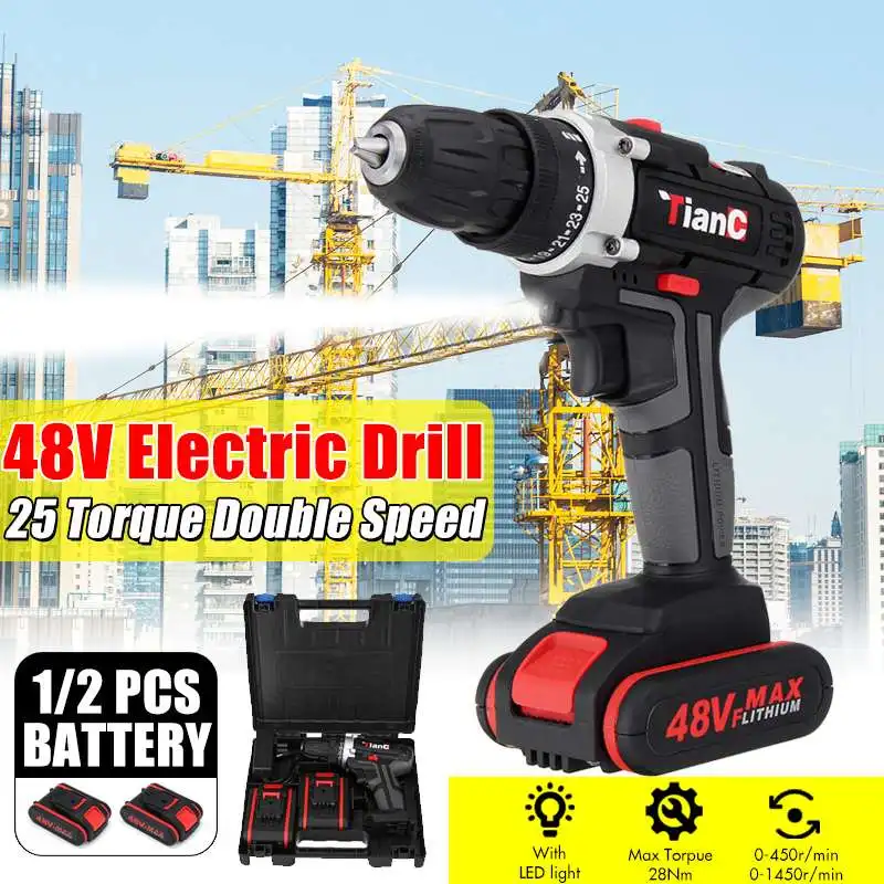 48V Impact Drill Electric Hand Drill Battery Cordless Hammer Drill Electric Screwdriver Lithium-Ion Battery Home Diy Power Tools
48V Impact Drill Electric Hand Drill Battery Cordless Hammer Drill Electric Screwdriver Lithium-Ion Battery Home Diy Power Tools