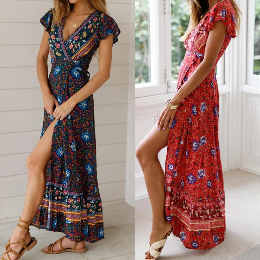 Summer Floral Print Long Dress Women V-Neck Bohemian Split Beach Sundress Ladies Party Summer Casual Streetwear Elegant 2019 New
Summer Floral Print Long Dress Women V-Neck Bohemian Split Beach Sundress Ladies Party Summer Casual Streetwear Elegant 2019 New