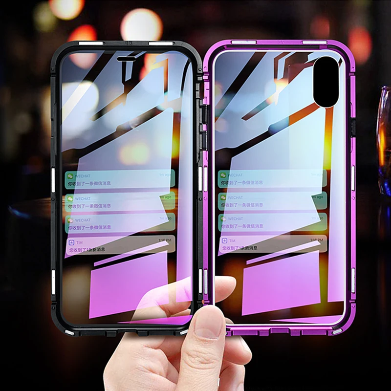 Bakeey 360 Full Body Magnetic Adsorption Aluminum Front Back Tempered Glass Phone case for iPhone X/XS/XS Max Protective Case 
Bakeey 360 Full Body Magnetic Adsorption Aluminum Front Back Tempered Glass Phone case for iPhone X/XS/XS Max Protective Case