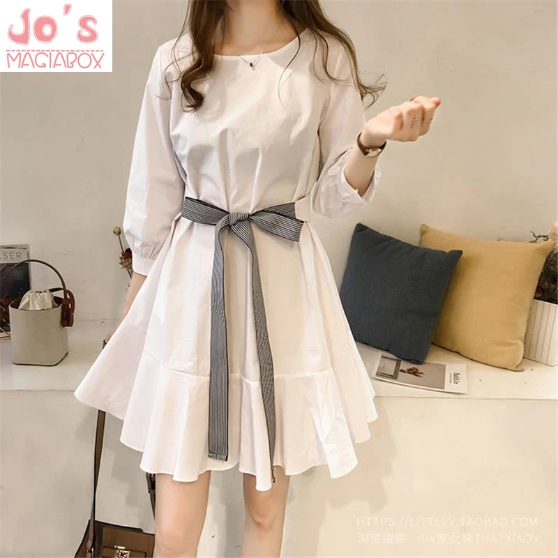Vogue Women Belt Dress Solid Color Chic Lantern Sleeve A-Line Dress Kawaii Bow Belt Loose O-Neck Summer Casual Dress LYQ730
Vogue Women Belt Dress Solid Color Chic Lantern Sleeve A-Line Dress Kawaii Bow Belt Loose O-Neck Summer Casual Dress LYQ730