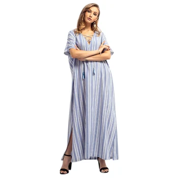 Large Size Women's Muslim Arab Robes Striped Maxi Dress Middle East Ramadan Clothes Short Sleeve Split Dress
Large Size Women's Muslim Arab Robes Striped Maxi Dress Middle East Ramadan Clothes Short Sleeve Split Dress