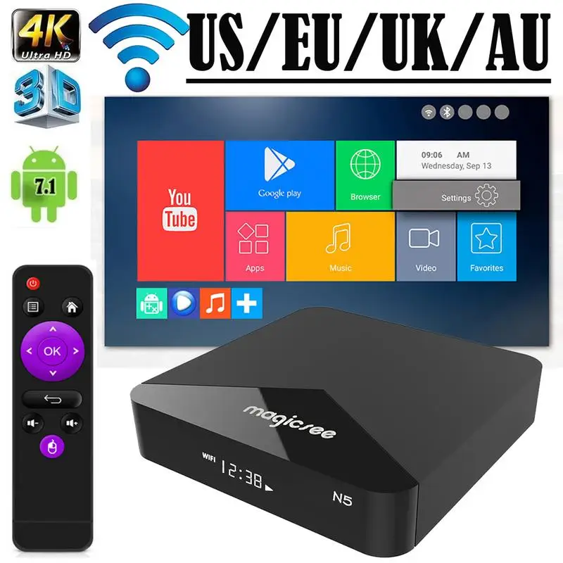 Magicsee N5 Android7.1 TV BOX 4K For Amlogic S905X Network Player Set Top Box UHD 4K 60fpsHW Decoding Bluetooth V4.1 Player
Magicsee N5 Android7.1 TV BOX 4K For Amlogic S905X Network Player Set Top Box UHD 4K 60fpsHW Decoding Bluetooth V4.1 Player