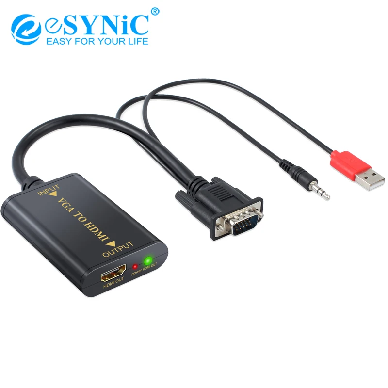 Esynic VGA To HDMI Adapter Convertor Cable Converter With Audio 3.5mm Jack 2CH Audio Converter Adapter VGA To HDMI For HDTV PC
Esynic VGA To HDMI Adapter Convertor Cable Converter With Audio 3.5mm Jack 2CH Audio Converter Adapter VGA To HDMI For HDTV PC