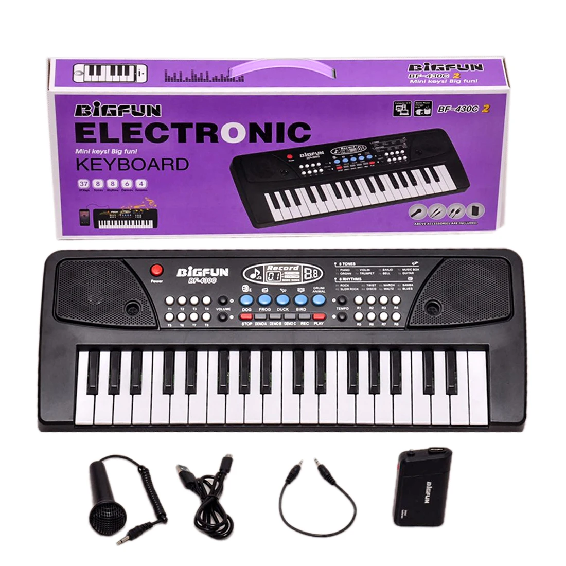 37-key Electronic Keyboard Piano with Microphone/Audio Cable/USB Charging Cable - BF-430C 2
37-key Electronic Keyboard Piano with Microphone/Audio Cable/USB Charging Cable - BF-430C 2