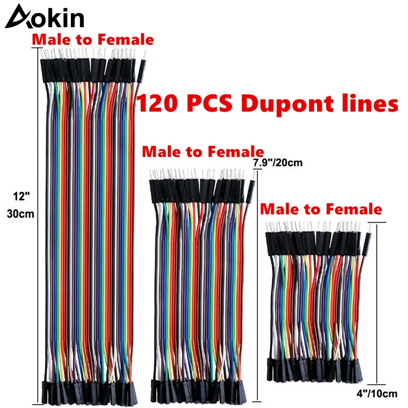 

120pcs Dupont Wire Jumper 40pin Male to Female 10cm/20cm/30cm for Arduino Breadboard/Based/DIY/ Raspberry Pi 2 3 Ribbon Cables