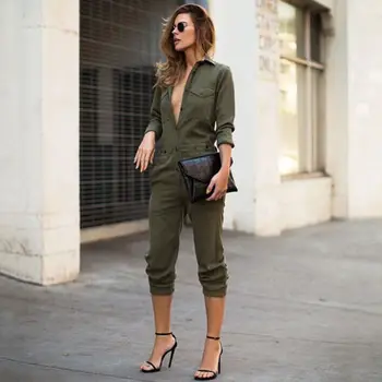 Women Rompers Long Sleeve Jumpsuit Romper Solid Turn-down Neck Pocket Jumpsuit Spring Autumn Casual Romper 
Women Rompers Long Sleeve Jumpsuit Romper Solid Turn-down Neck Pocket Jumpsuit Spring Autumn Casual Romper